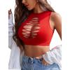 imageAvidlove Womens Fishnet Top Sexy Cut Out Crop Short Hollow Out Cropped Tank TopS M LCarmine Red