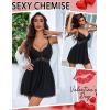 imageAvidlove Women Chemise Night Gown Lace Modal Sleepwear VNeck Full Slip Babydoll Lingerie Sexy NightgownsBlack