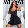 imageAvidlove Women Chemise Night Gown Lace Modal Sleepwear VNeck Full Slip Babydoll Lingerie Sexy NightgownsBlack