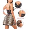 imageAvidlove Women Chemise Night Gown Lace Modal Sleepwear VNeck Full Slip Babydoll Lingerie Sexy NightgownsBlack Leopard