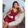 imageAvidlove Women Chemise Night Gown Lace Modal Sleepwear VNeck Full Slip Babydoll Lingerie Sexy NightgownsDark Red