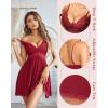 imageAvidlove Women Chemise Night Gown Lace Modal Sleepwear VNeck Full Slip Babydoll Lingerie Sexy NightgownsDark Red