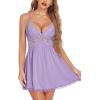 imageAvidlove Women Chemise Night Gown Lace Modal Sleepwear VNeck Full Slip Babydoll Lingerie Sexy NightgownsLight Purple