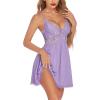 imageAvidlove Women Chemise Night Gown Lace Modal Sleepwear VNeck Full Slip Babydoll Lingerie Sexy NightgownsLight Purple