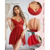 imageAvidlove Women Chemise Night Gown Lace Modal Sleepwear VNeck Full Slip Babydoll Lingerie Sexy NightgownsRed