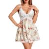 imageAvidlove Women Chemise Night Gown Lace Modal Sleepwear VNeck Full Slip Babydoll Lingerie Sexy NightgownsWhite Flower