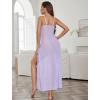 imageAvidlove Women Lingerie Lace Babydoll Chemise Sexy Mesh Nightdress V Neck Nightwear Side Split NightgownLilac