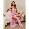 imageAvidlove Women Lingerie Lace Babydoll Chemise Sexy Mesh Nightdress V Neck Nightwear Side Split NightgownPink