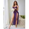 imageAvidlove Women Lingerie Lace Babydoll Chemise Sexy Mesh Nightdress V Neck Nightwear Side Split NightgownPurple