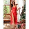imageAvidlove Women Lingerie Lace Babydoll Chemise Sexy Mesh Nightdress V Neck Nightwear Side Split NightgownRed Christams Print