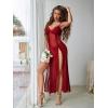 imageAvidlove Women Lingerie Lace Babydoll Chemise Sexy Mesh Nightdress V Neck Nightwear Side Split NightgownWine Red
