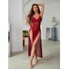 imageAvidlove Women Lingerie Lace Babydoll Chemise Sexy Mesh Nightdress V Neck Nightwear Side Split NightgownWine Red