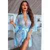 imageAvidlove Womens Lace Kimono Robe Babydoll Lingerie Mesh Nightgown S5XLBaby Blue