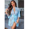 imageAvidlove Womens Lace Kimono Robe Babydoll Lingerie Mesh Nightgown S5XLBaby Blue