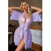 imageAvidlove Womens Lace Kimono Robe Babydoll Lingerie Mesh Nightgown S5XLLilac