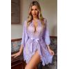 imageAvidlove Womens Lace Kimono Robe Babydoll Lingerie Mesh Nightgown S5XLLilac