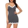 imageAvidlove Womens Nightgown Sexy Lace Sleepwear V Neck Full Slip Chemise Lingerie Cotton Night Gowns Babydoll SleepshirtGrey