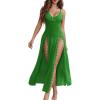 imageAvidlove Women Lingerie Lace Babydoll Chemise Sexy Mesh Nightdress V Neck Nightwear Side Split NightgownGreen