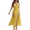 imageAvidlove Women Lingerie Lace Babydoll Chemise Sexy Mesh Nightdress V Neck Nightwear Side Split NightgownYellow
