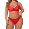 imageAvidlvoe Lingerie for Women Lace Bra and Panty Sets 2 Pieces Sexy Underwear Underwire Lingerie SetRed
