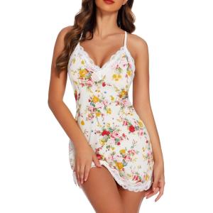 imageAvidlove Womens Nightgown Sexy Lace Sleepwear V Neck Full Slip Chemise Lingerie Cotton Night Gowns Babydoll SleepshirtPattern 8