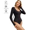 imageAvidlove Bodysuits for Women Long Sleeve Body Suits Womens Scoop Neck Bodysuit Double Lined TopsBlack