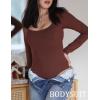 imageAvidlove Bodysuits for Women Long Sleeve Body Suits Womens Scoop Neck Bodysuit Double Lined TopsBrown