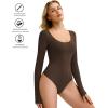 imageAvidlove Bodysuits for Women Long Sleeve Body Suits Womens Scoop Neck Bodysuit Double Lined TopsBrown