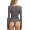 imageAvidlove Bodysuits for Women Long Sleeve Body Suits Womens Scoop Neck Bodysuit Double Lined TopsDark Gray