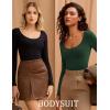 imageAvidlove Bodysuits for Women Long Sleeve Body Suits Womens Scoop Neck Bodysuit Double Lined TopsGreen