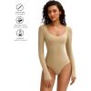 imageAvidlove Bodysuits for Women Long Sleeve Body Suits Womens Scoop Neck Bodysuit Double Lined TopsKhaki