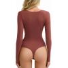 imageAvidlove Bodysuits for Women Long Sleeve Body Suits Womens Scoop Neck Bodysuit Double Lined TopsMaroon