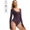 imageAvidlove Bodysuits for Women Long Sleeve Body Suits Womens Scoop Neck Bodysuit Double Lined TopsPurple