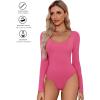 imageAvidlove Bodysuits for Women Long Sleeve Body Suits Womens Scoop Neck Bodysuit Double Lined TopsRose Red