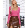 imageAvidlove Bodysuits for Women Long Sleeve Body Suits Womens Scoop Neck Bodysuit Double Lined TopsRose Red