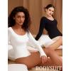 imageAvidlove Bodysuits for Women Long Sleeve Body Suits Womens Scoop Neck Bodysuit Double Lined TopsWhite