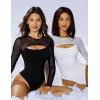 imageAvidlove Bodysuits for Women Round Neck Shapewear Bodysuit Long Sleeve Bodysuit Sexy Mesh Top Double Lined Cutout ShirtBlack