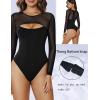 imageAvidlove Bodysuits for Women Round Neck Shapewear Bodysuit Long Sleeve Bodysuit Sexy Mesh Top Double Lined Cutout ShirtBlack
