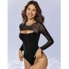 imageAvidlove Bodysuits for Women Round Neck Shapewear Bodysuit Long Sleeve Bodysuit Sexy Mesh Top Double Lined Cutout ShirtBlack
