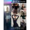 imageAvidlove Bodysuits for Women Round Neck Shapewear Bodysuit Long Sleeve Bodysuit Sexy Mesh Top Double Lined Cutout ShirtBlack