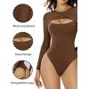 imageAvidlove Bodysuits for Women Round Neck Shapewear Bodysuit Long Sleeve Bodysuit Sexy Mesh Top Double Lined Cutout ShirtBrown
