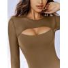 imageAvidlove Bodysuits for Women Round Neck Shapewear Bodysuit Long Sleeve Bodysuit Sexy Mesh Top Double Lined Cutout ShirtGrayish Green