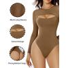 imageAvidlove Bodysuits for Women Round Neck Shapewear Bodysuit Long Sleeve Bodysuit Sexy Mesh Top Double Lined Cutout ShirtGrayish Green