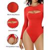 imageAvidlove Bodysuits for Women Round Neck Shapewear Bodysuit Long Sleeve Bodysuit Sexy Mesh Top Double Lined Cutout ShirtRed