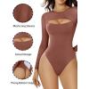imageAvidlove Bodysuits for Women Round Neck Shapewear Bodysuit Long Sleeve Bodysuit Sexy Mesh Top Double Lined Cutout ShirtRose Taupe