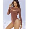 imageAvidlove Bodysuits for Women Round Neck Shapewear Bodysuit Long Sleeve Bodysuit Sexy Mesh Top Double Lined Cutout ShirtRose Taupe