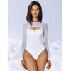 imageAvidlove Bodysuits for Women Round Neck Shapewear Bodysuit Long Sleeve Bodysuit Sexy Mesh Top Double Lined Cutout ShirtWhite