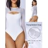 imageAvidlove Bodysuits for Women Round Neck Shapewear Bodysuit Long Sleeve Bodysuit Sexy Mesh Top Double Lined Cutout ShirtWhite