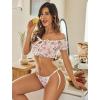 imageAvidlove Bra and Panty Set Ruffle Lingerie Set Mesh Babydoll ChemisePink Flower