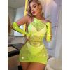 imageAvidlove Fishnet Lingerie Womens Mesh Chemise One Piece Babydoll Mini Dress Lace Sparkle Rhinestone Lingeries for WomenNeon Green